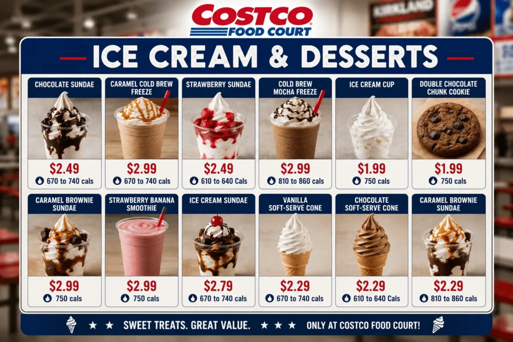 Costco food court Ice Cream & dessert menu