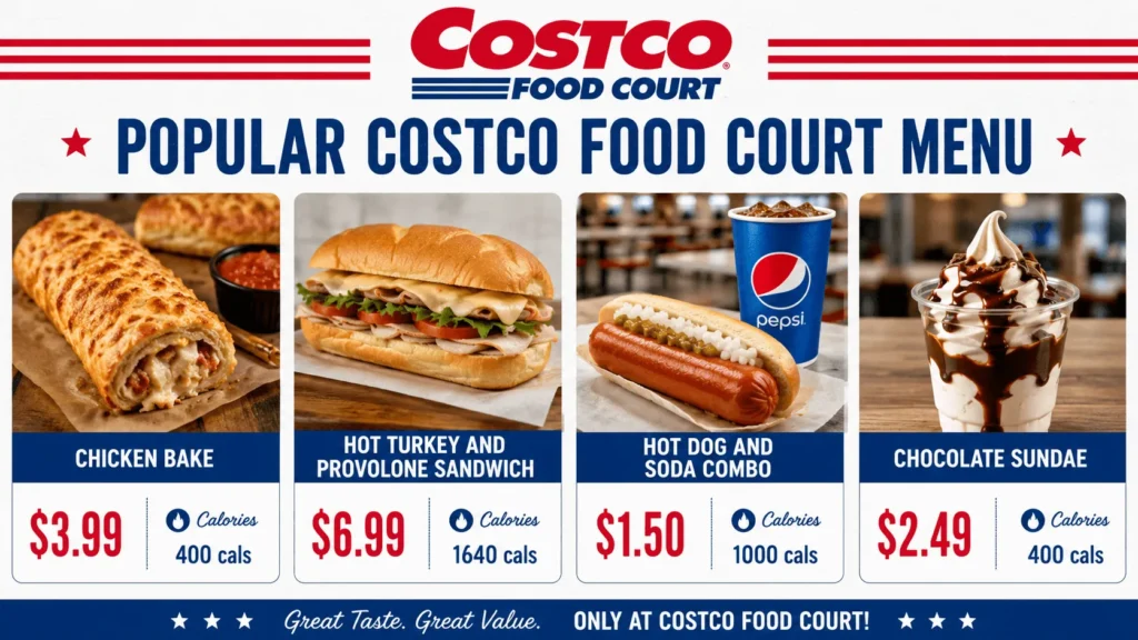Popular Costco food court menu